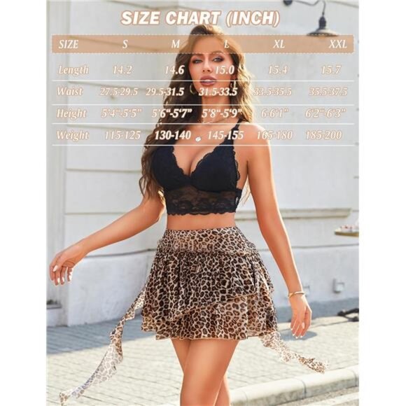 Women's Pleated Mini Skirt Mesh Layered Leopard - Picture 5 of 5